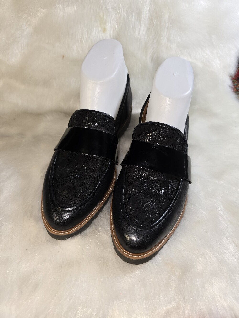 Hologen Emily Womens Leather Slip-On Loafer with Patent & Snakeskin Accents
